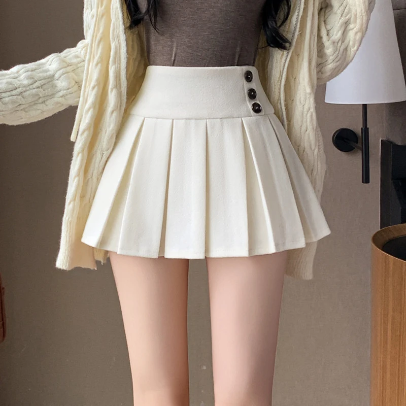 甜酷辣妹半身裙女2025秋新款高腰毛呢小个子显瘦百搭A字百褶短裙