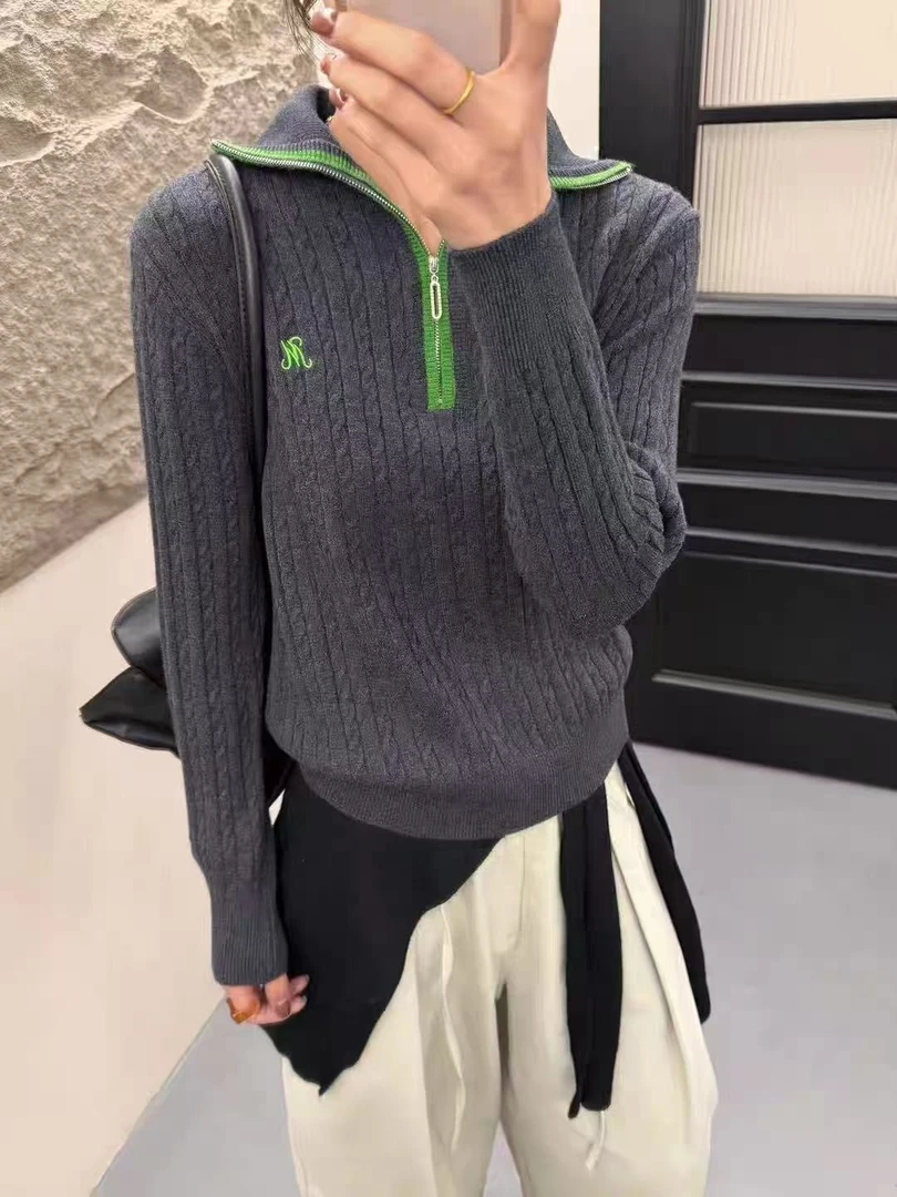 5521秋冬海军领针织不褪色长袖衫绒衫翻领百搭