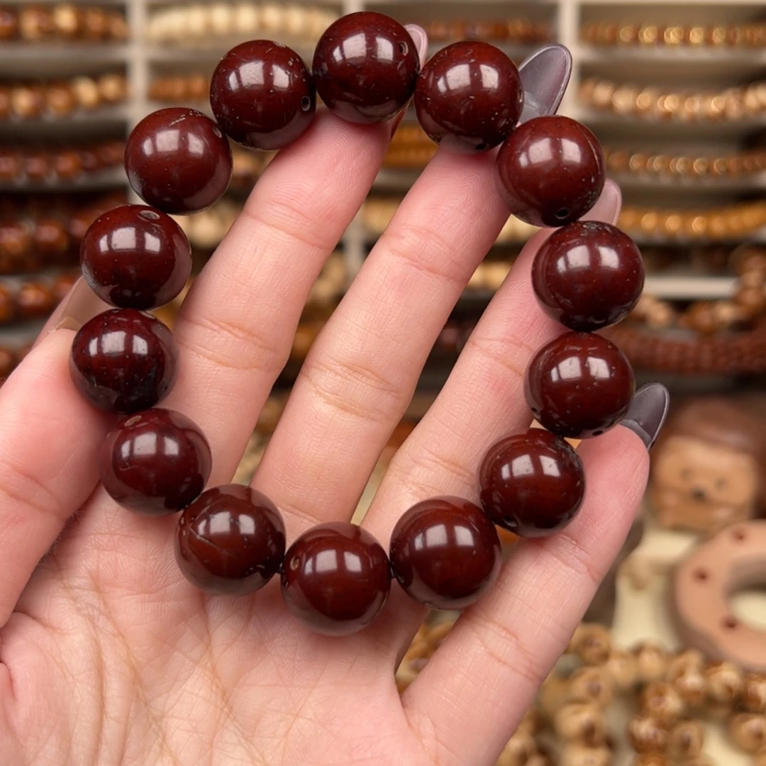 紫金鼠手串大光珠枣红单圈