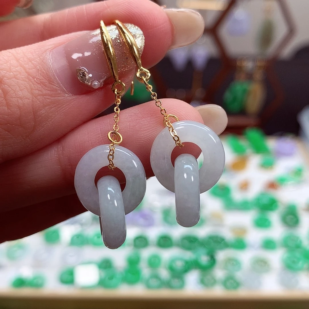 翡翠耳饰银S925镶嵌天然翡翠