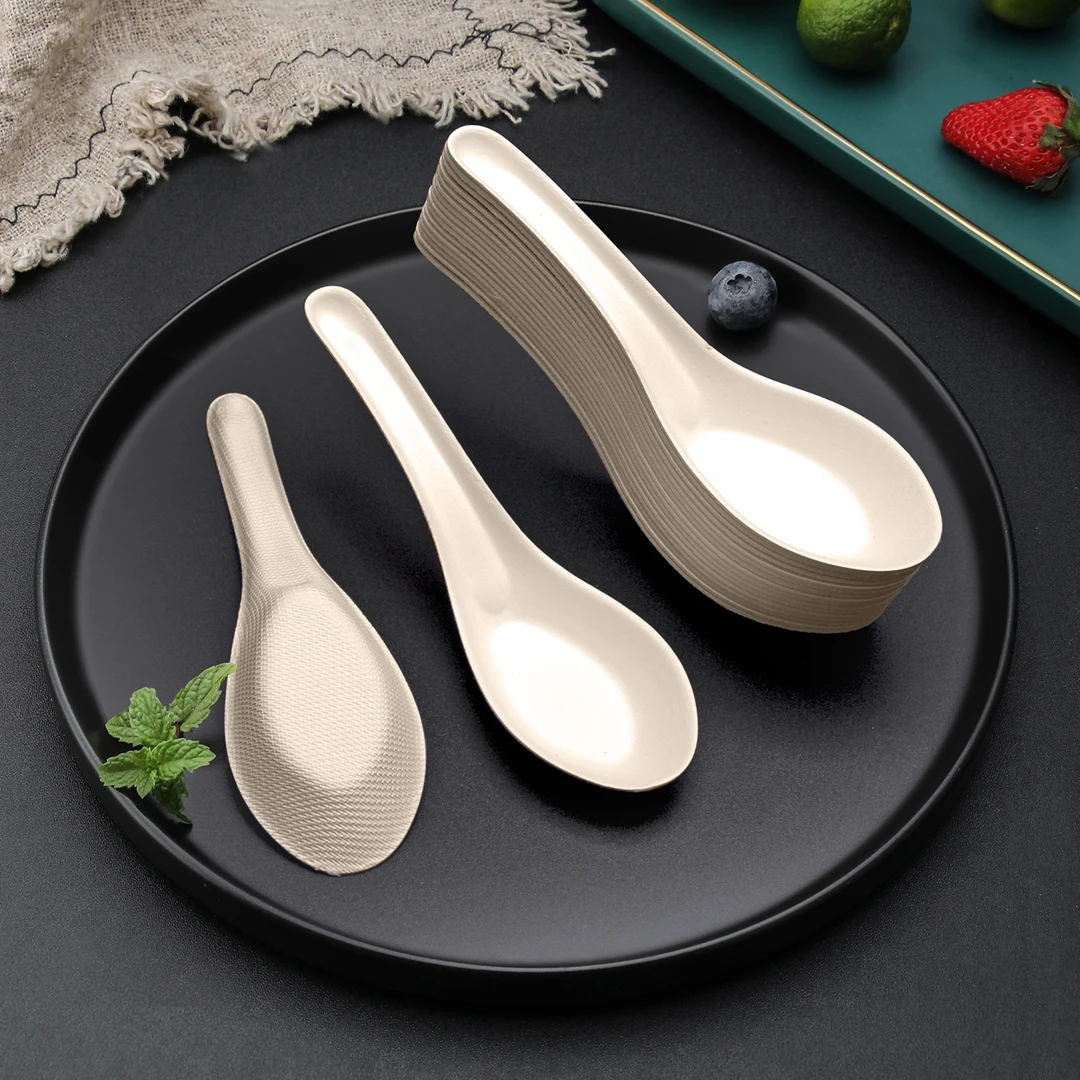 喇叭花一次性勺子纸浆中式勺外卖家用汤勺粥勺可降解汤匙食品级