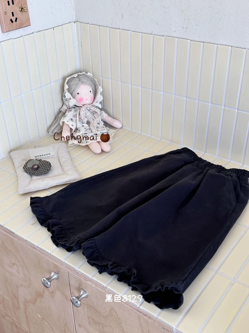 【承麦】25秋～女童韩版纯色木耳边休闲裤8129