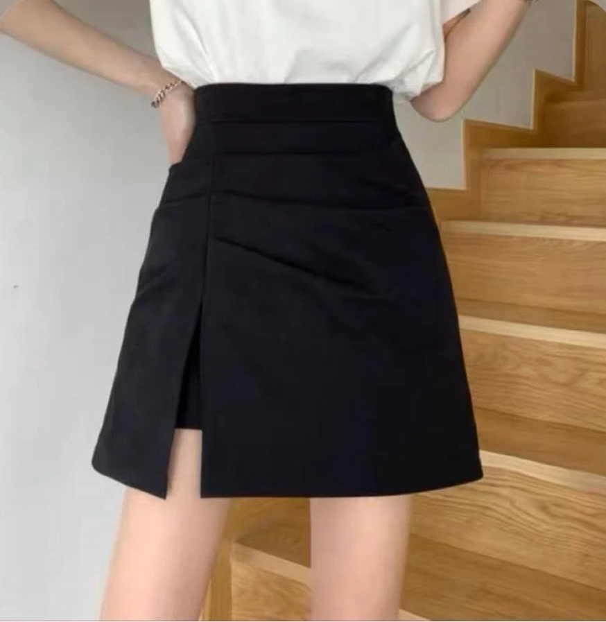 气质感设计不规则褶皱显瘦开叉A字半身裙