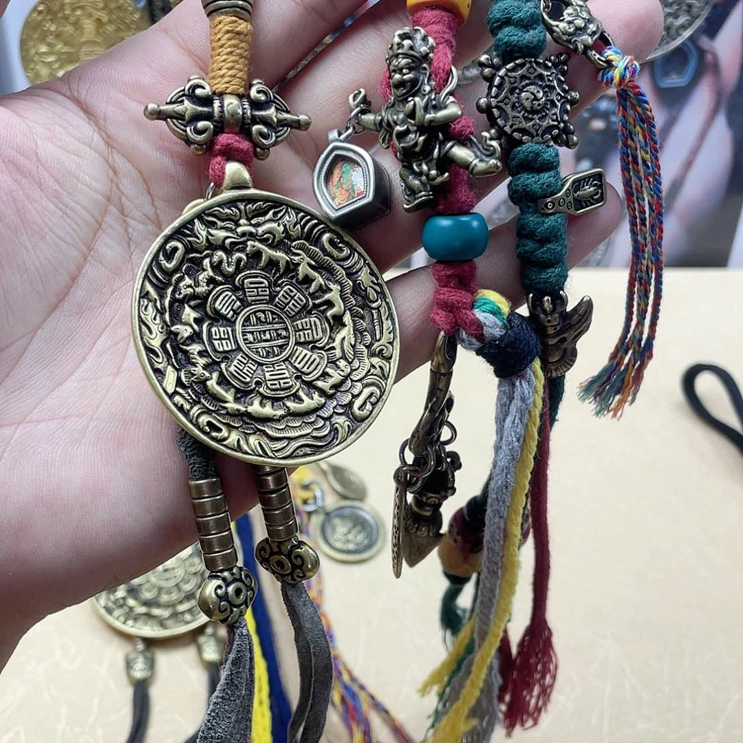 酷***叔黄铜豪熊九宫八卦牌包挂