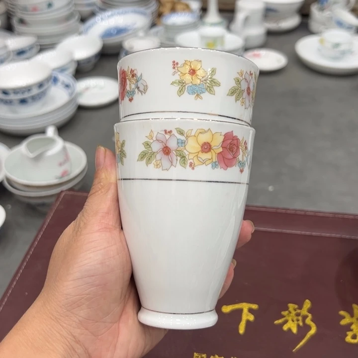 醴陵高温瓷老厂瓷230毫升杯2个口失圆