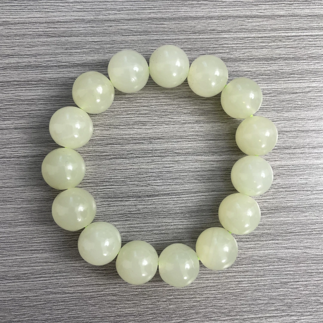 Y005天然玉石黄白老玉手串14+mm