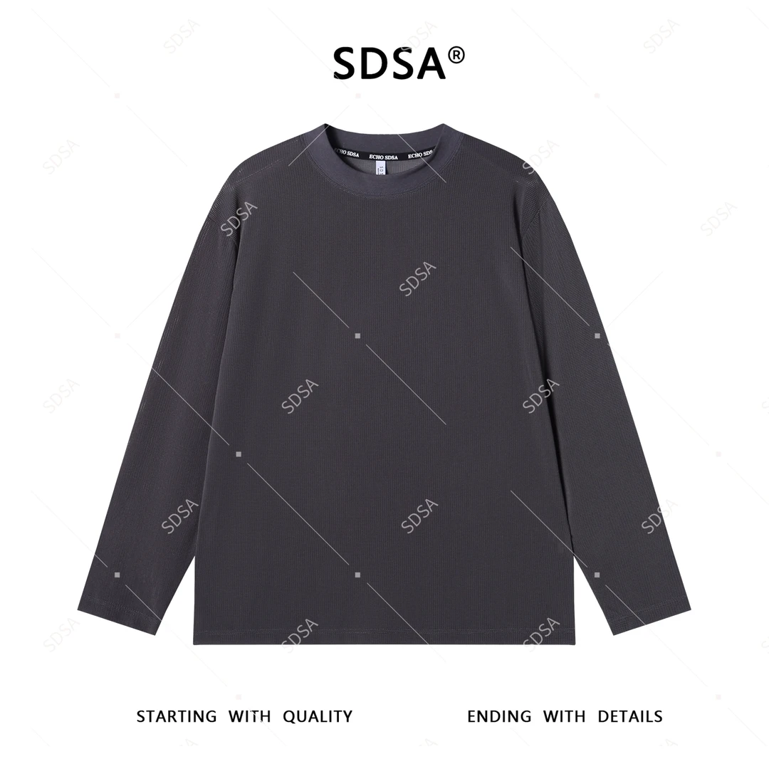 SDSA秋季新款男士痞帅纯色亲肤玉米格设计圆领长袖T恤百搭时尚