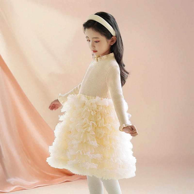 女童连衣裙秋冬2025新款洋气儿童生日蓬蓬公主裙小女孩针织蛋糕裙