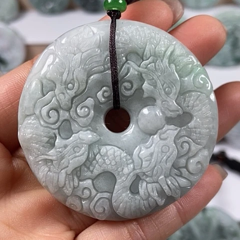 翡翠颈饰未镶嵌九龙扣两面工福利