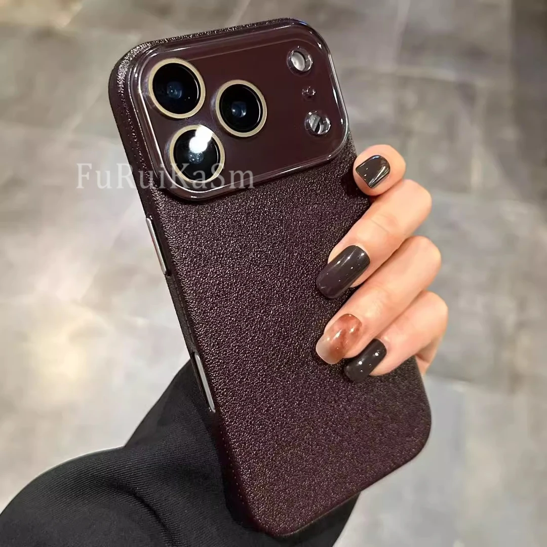 复古梅子色荔枝皮纹pc适用苹果17pro手机壳新款高级感17promax/17