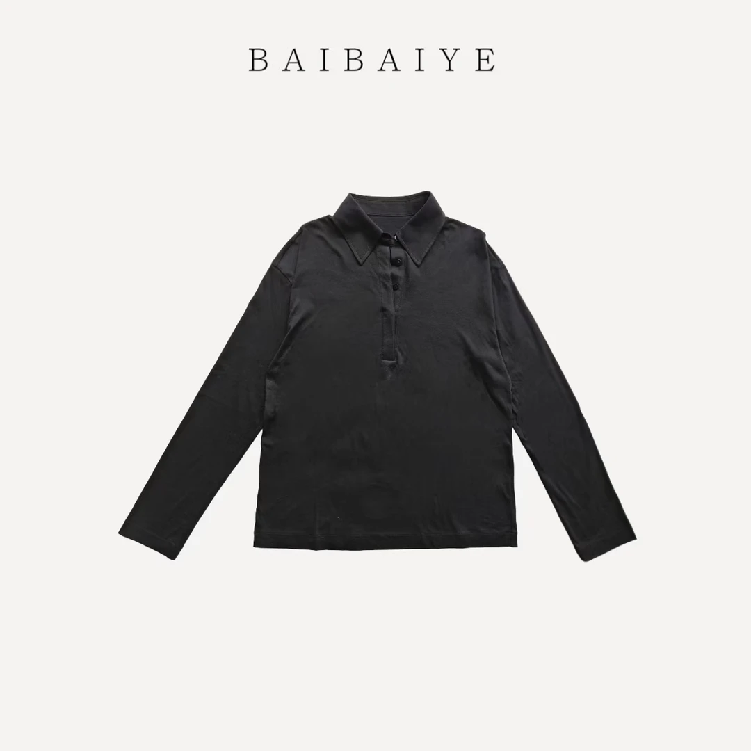 经典纯色翻领长袖T【BAIBAIYE】Z25FE153