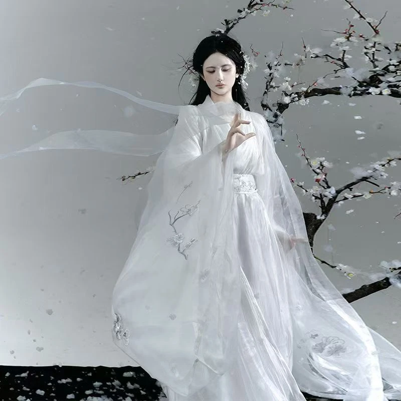 原创汉服【雪梅】汉服女绣花大袖衫双层交领长衫直裾清冷汉服梅花