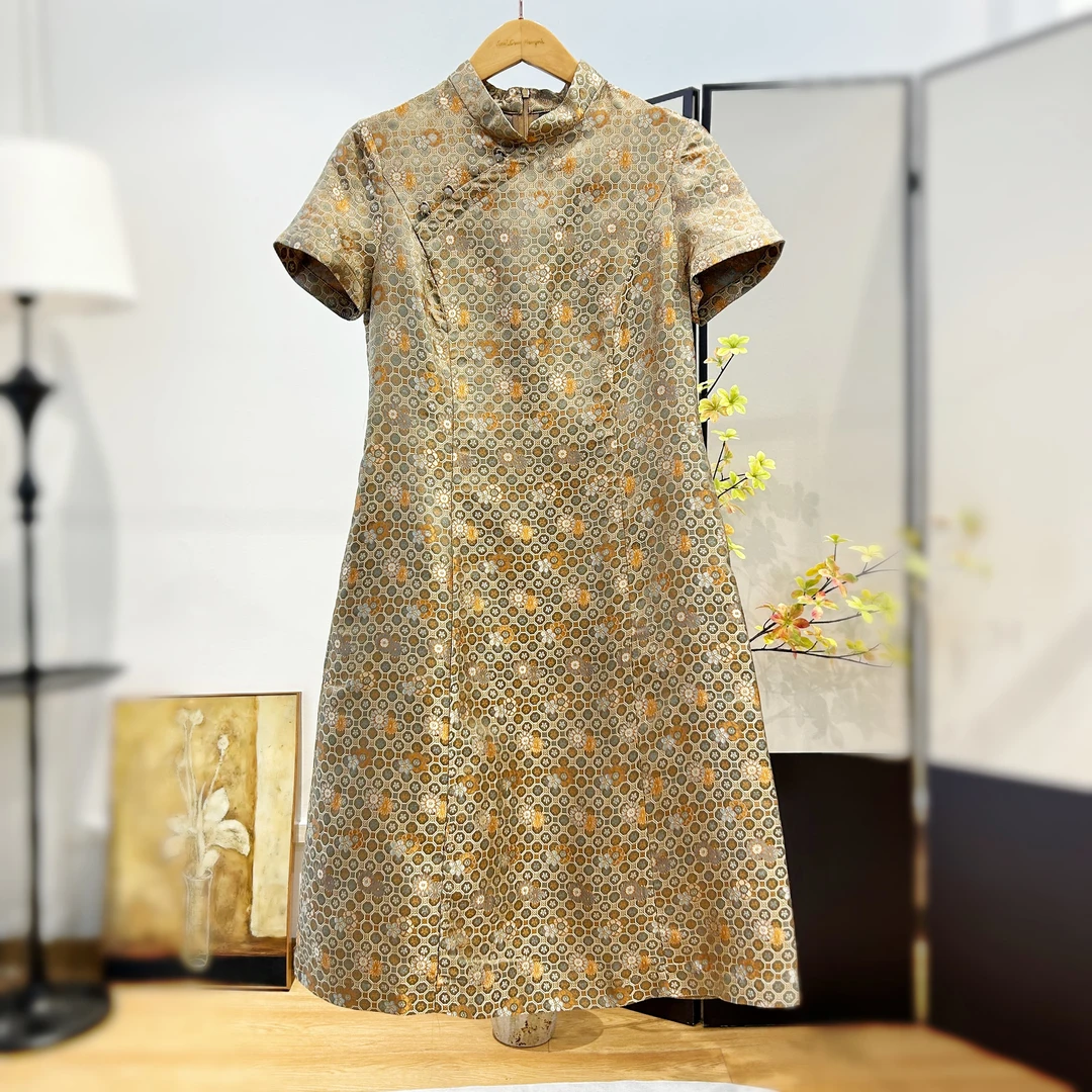 【萨拉迪恩】宋锦桑蚕丝连衣裙女显瘦气质夏季