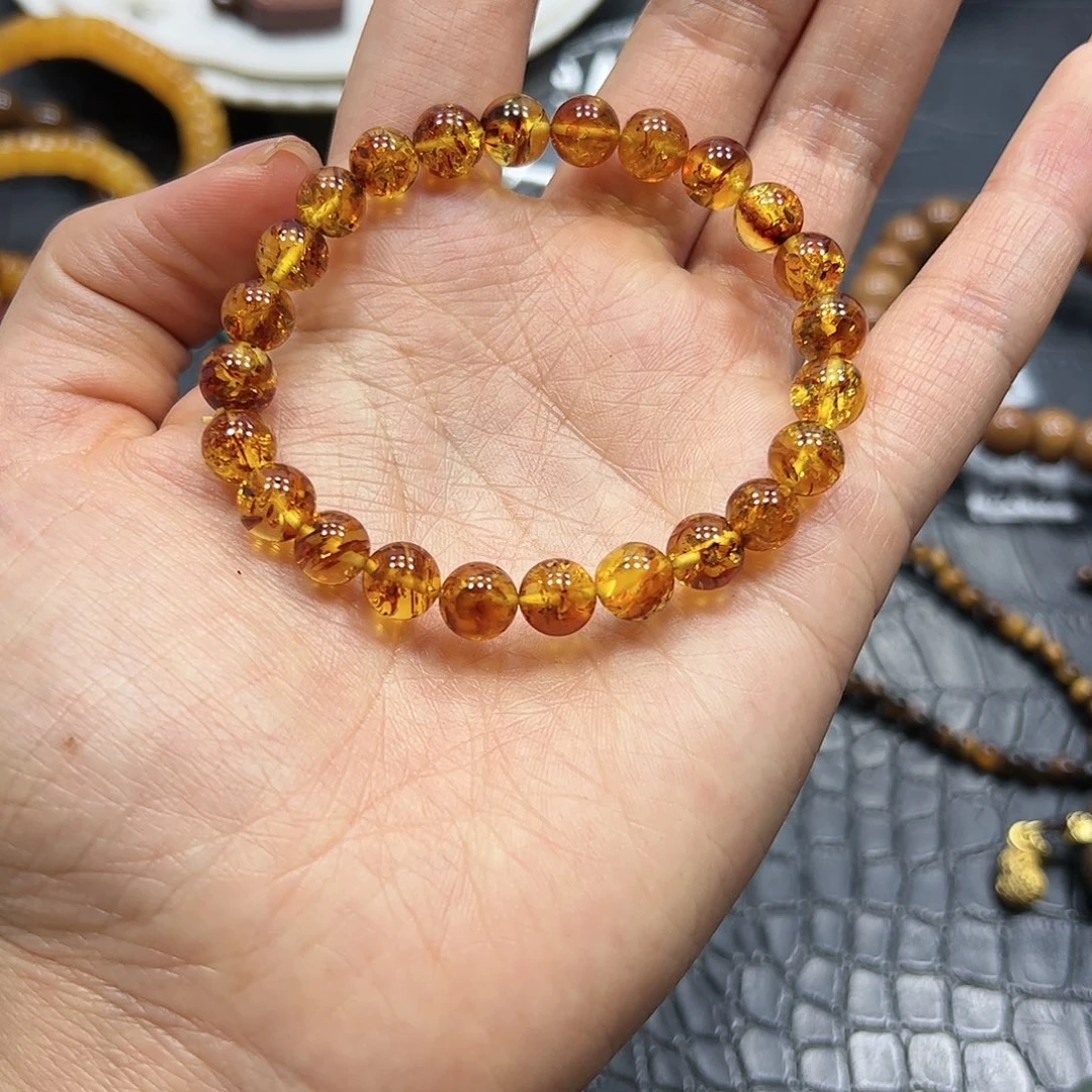 银S925镶嵌手链烟晶花珀手链