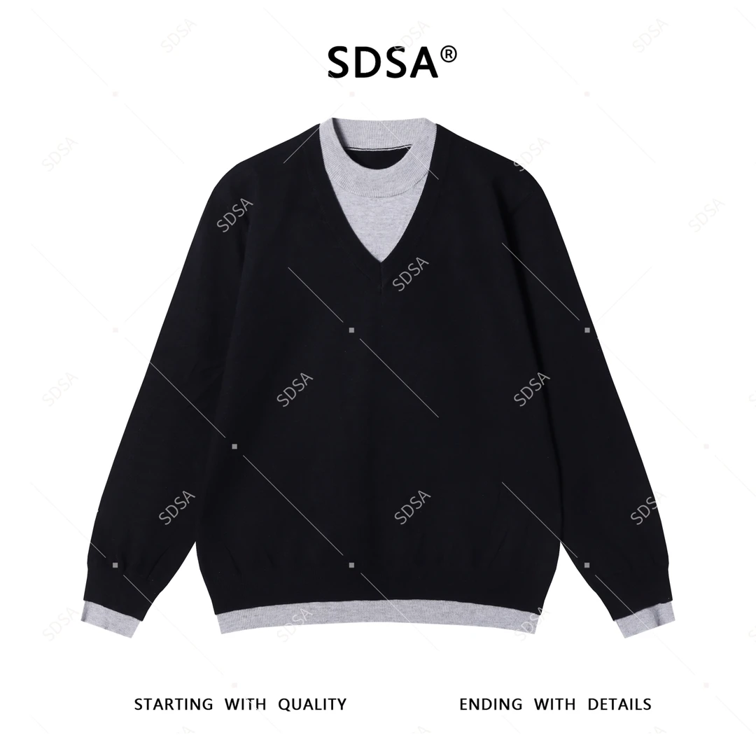SDSA男士毛衣2025新款轻奢痞帅男装撞色假两件针织毛衣慵懒风男装