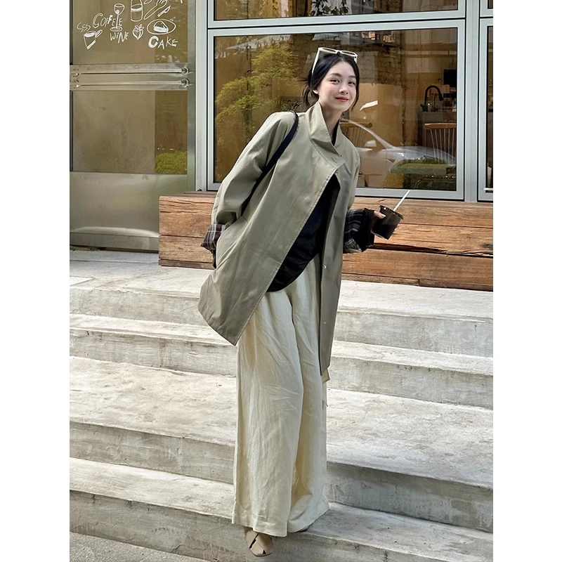 卡其色风衣外套女2025年秋季时尚新款韩系设计感长袖百搭气质大衣