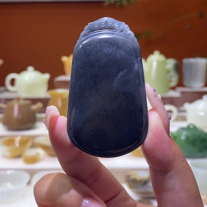 未镶嵌和田玉摆件青花籽聚墨平安牌