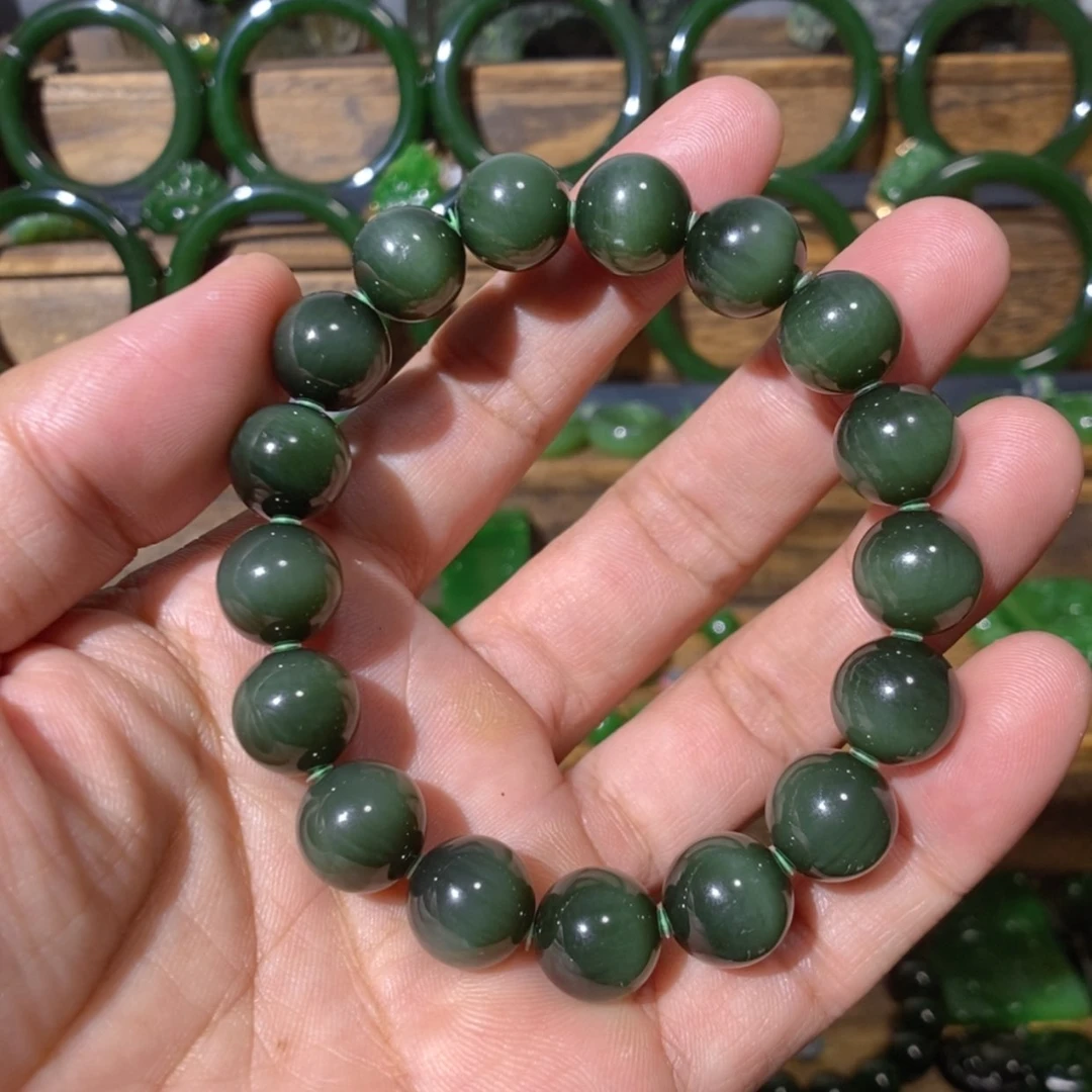 【闪购商品】吊坠(不含链)未镶嵌和田玉阿富汗黑猫眼手串 12