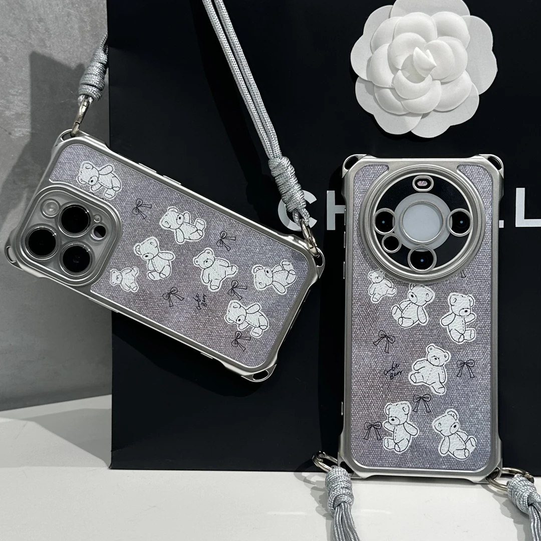 奥菲顿蝴蝶结小熊适用苹果17/16四角挂绳手机壳华为vivo小米oppo