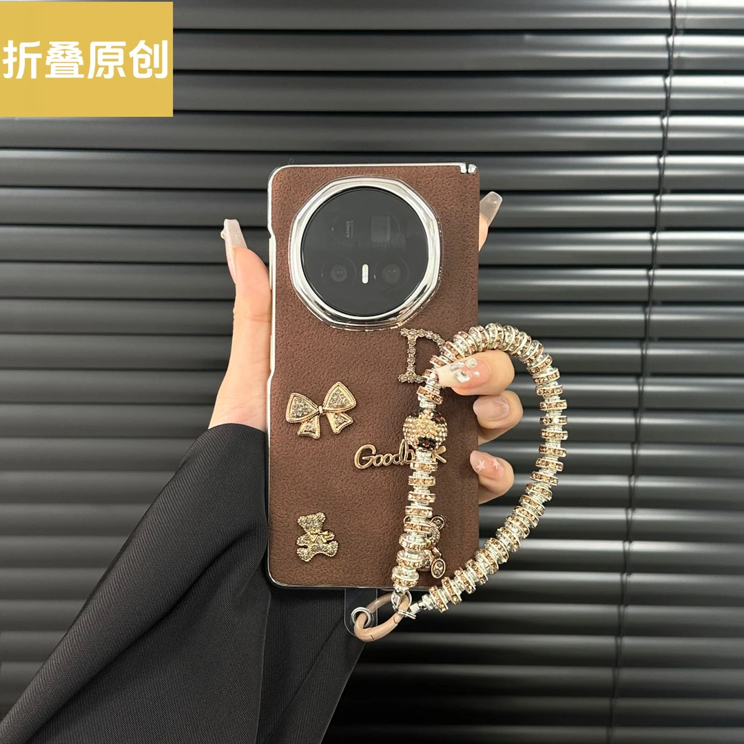 适用于荣耀magicv5手机壳magicv3折叠屏皮纹立体diy磁吸中轴全包