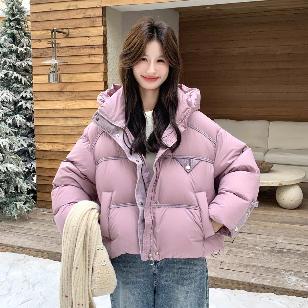 独特好看氛围感短款连帽羽绒服女小个子2025冬季韩系90白鸭绒外套