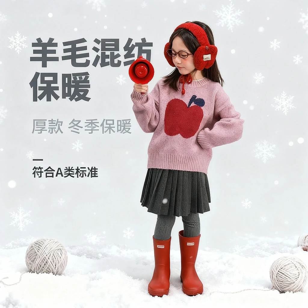 utouto大耳象女童套头苹果毛衣2025冬季新款针织百搭上衣2501083