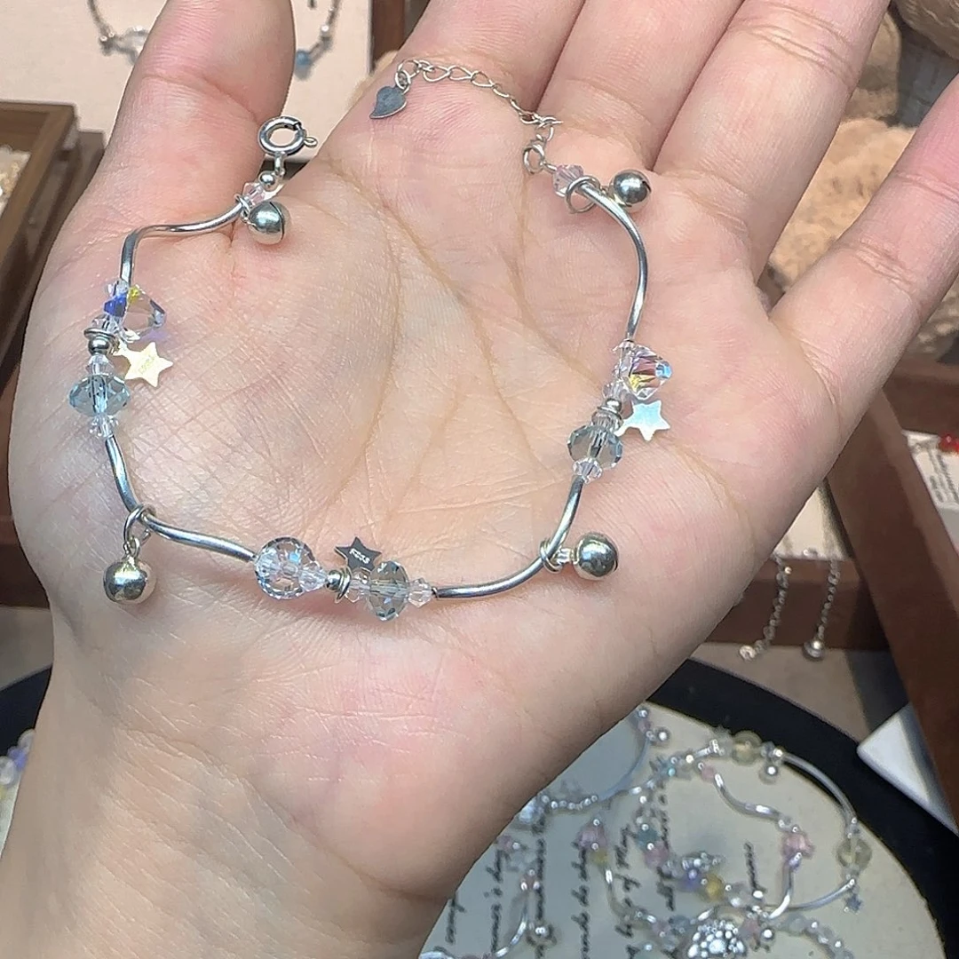 烟晶银S925镶嵌手链小铃铛
