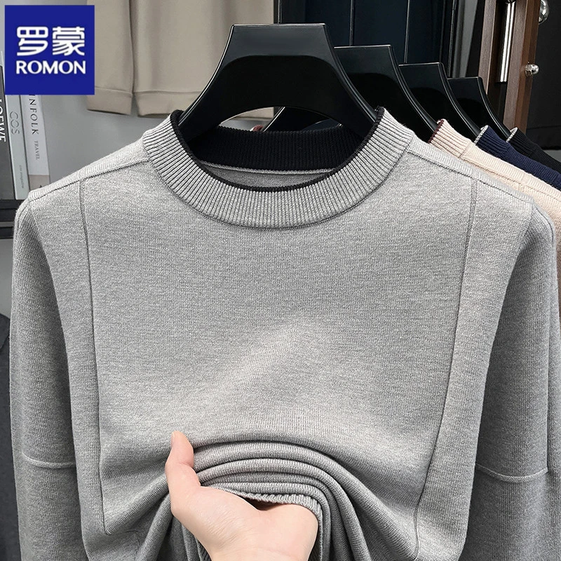罗蒙秋冬男士新款老钱风简约款加厚圆领针织毛衣冬季休闲百搭长袖