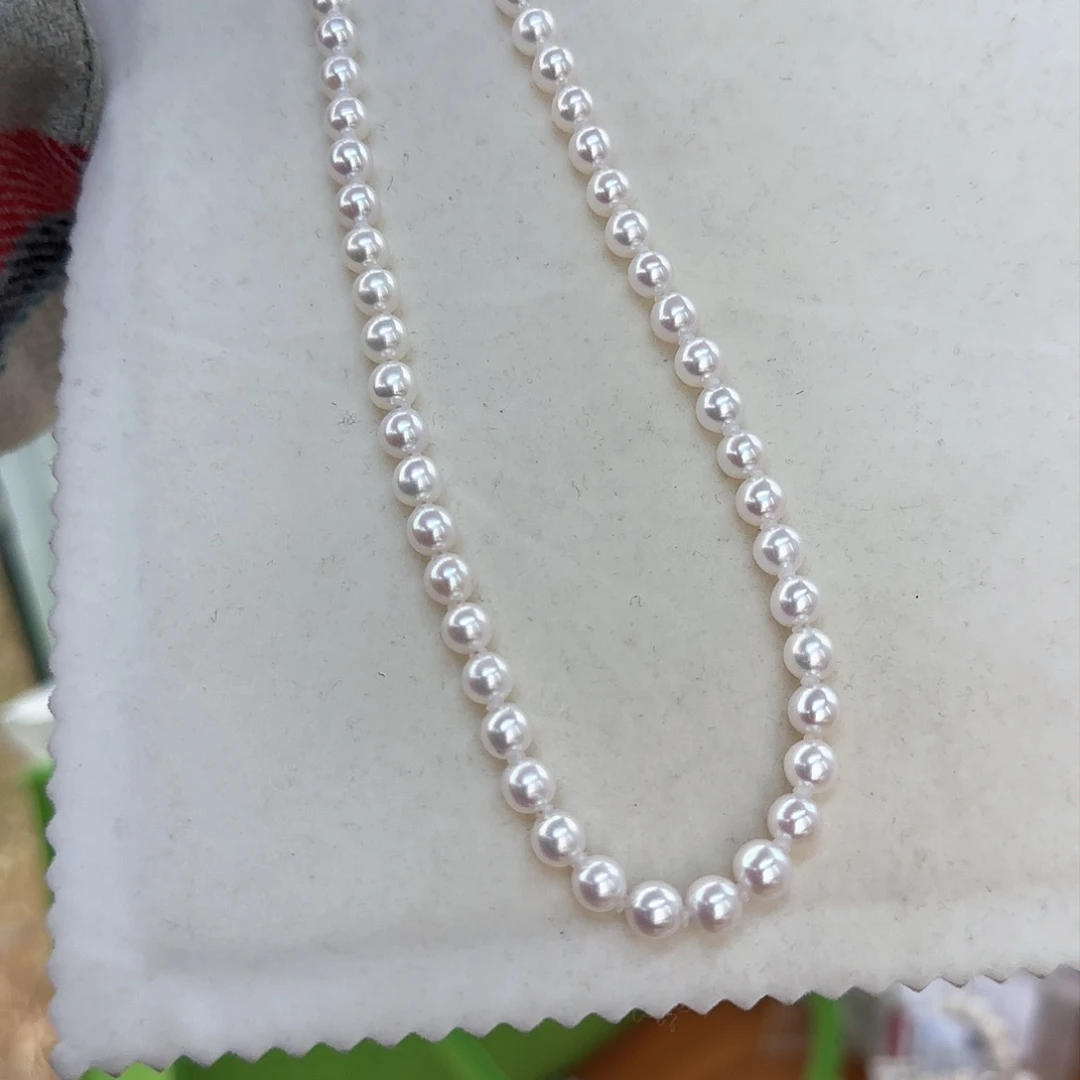 淡水珍珠颈饰银S925镶嵌6-7无核极光镜面正圆无暇白亮炫彩