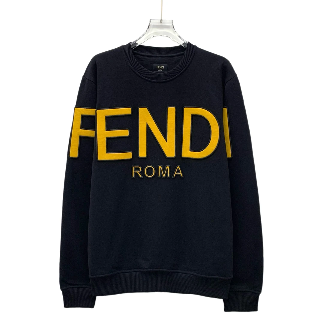 99新 FENDI/芬迪 J18545 黑色logo字母刺绣长袖卫衣 M码