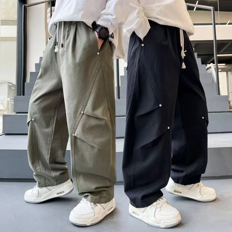 男童裤子春秋工装裤2025新款男孩中大童韩版宽松春秋款休闲直筒裤