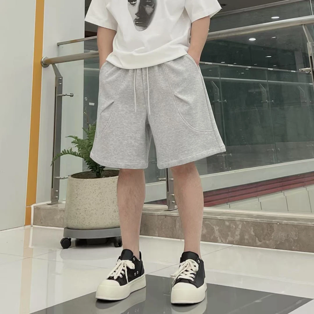 夏季重磅宽松挺阔弹力宽松纯色男士运动潮流简约立体裁剪短裤