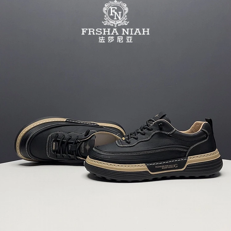 法莎尼亚轻奢皮鞋男真皮潮流休闲男鞋头层牛皮男式鞋平底鞋子男款