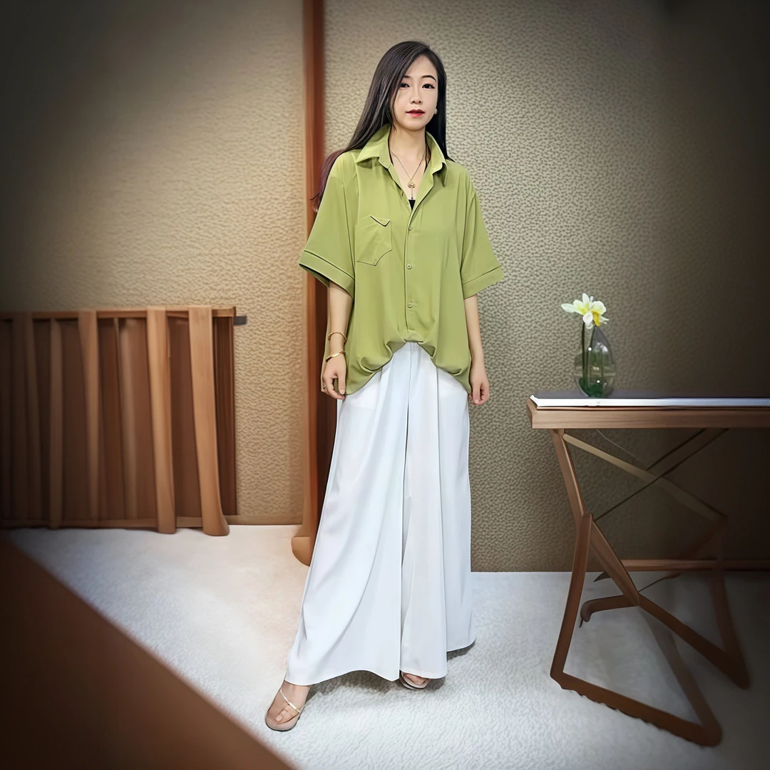 时尚休闲宽松设计感不规则百搭简约夏季垂感衬衫1138