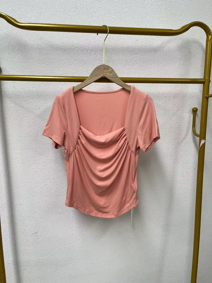唯琳剪标   5仓D4-2-234款   粉色短袖褶皱上衣