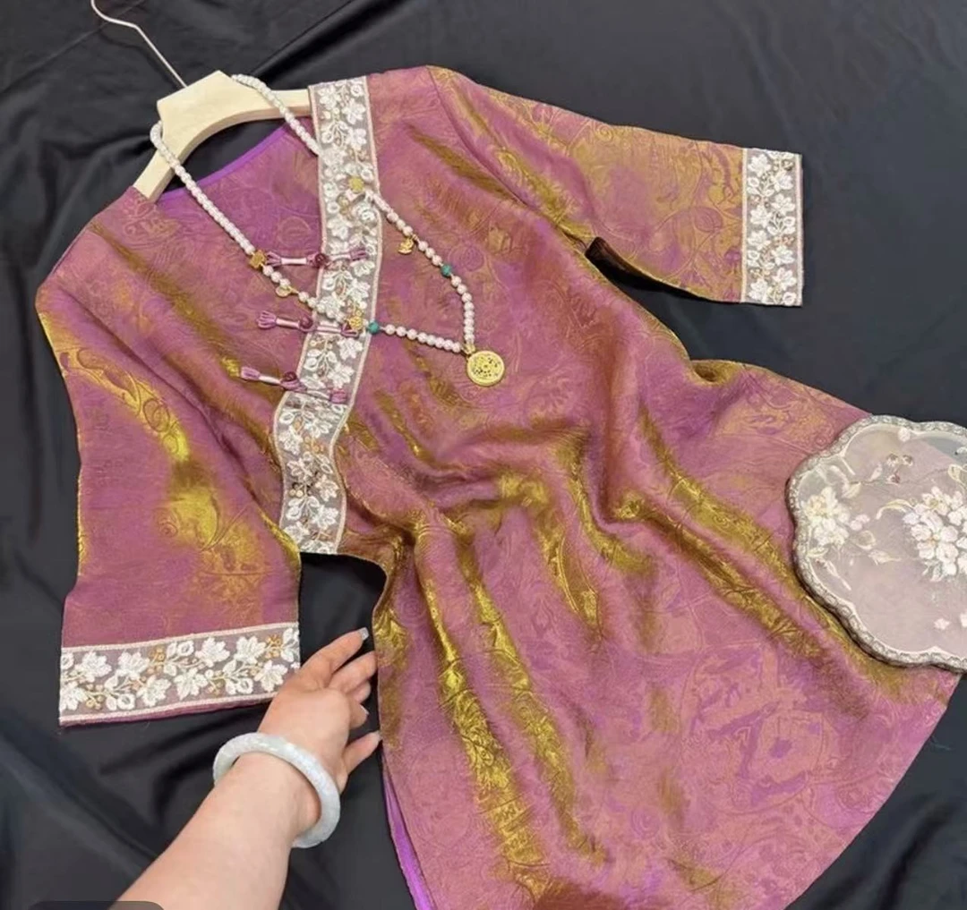 夏季新款新中式轻奢钉珠亮片时尚提花宽松透气轻奢上衣757