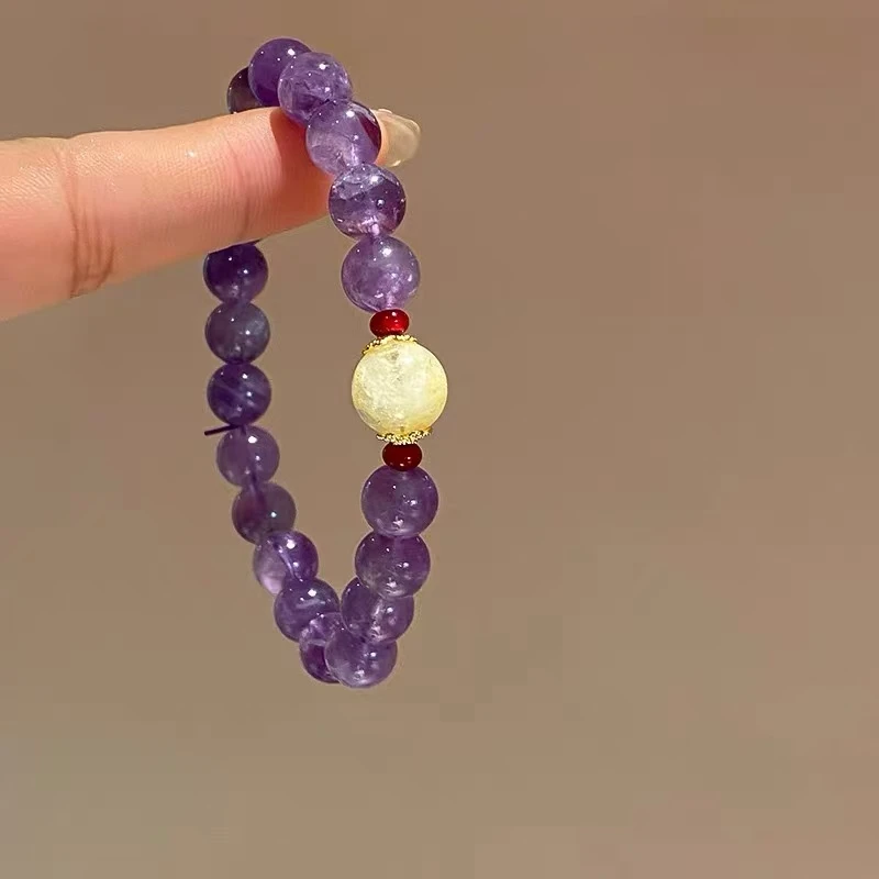 紫水晶黄塔晶天然水晶原石手串水晶设计女手链饰品
