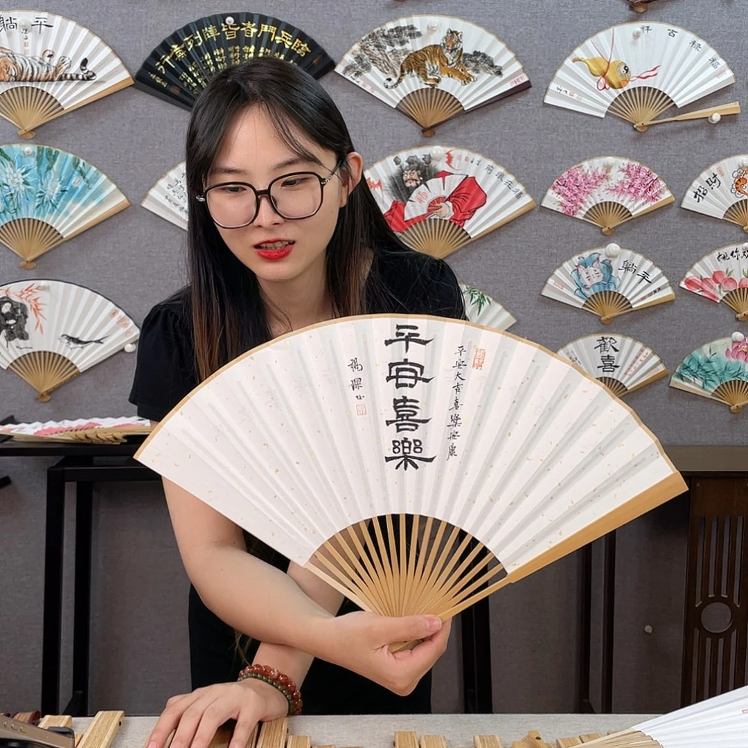 国画95寸玉竹-纯手绘-文玩扇骨（默认粘好）