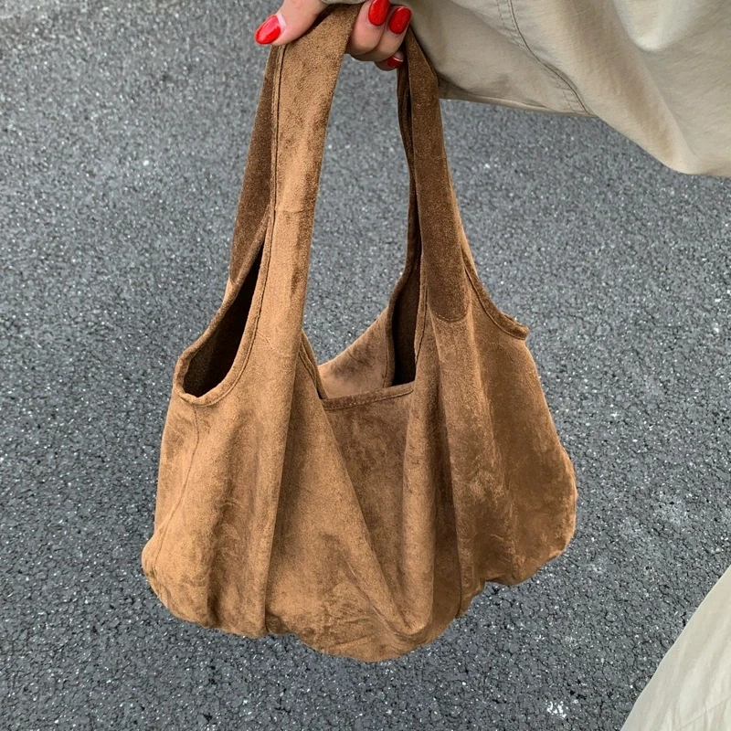 慵懒风包包女式2025新款秋冬复古大容量绒面托特包百搭通勤单肩包