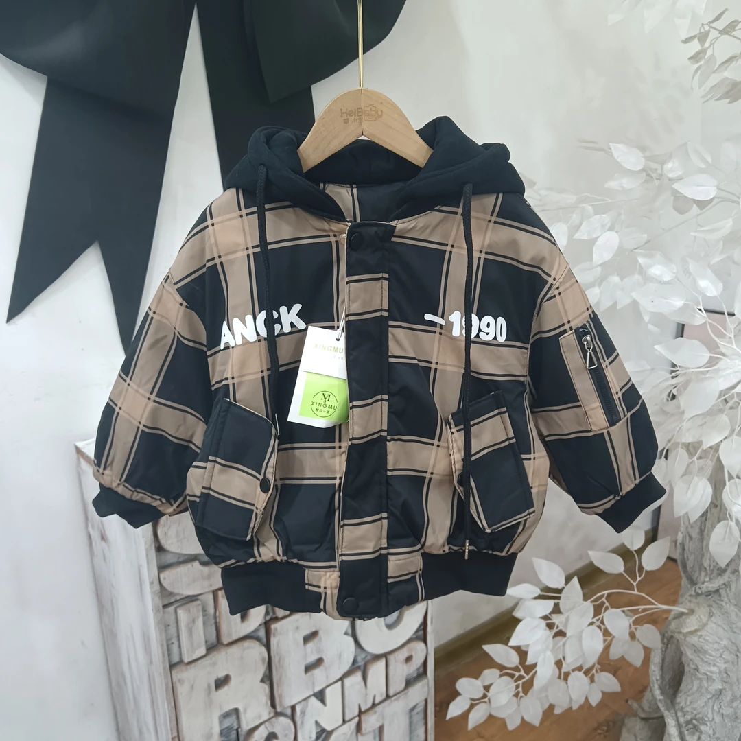 AA355黑色格子棉衣外套