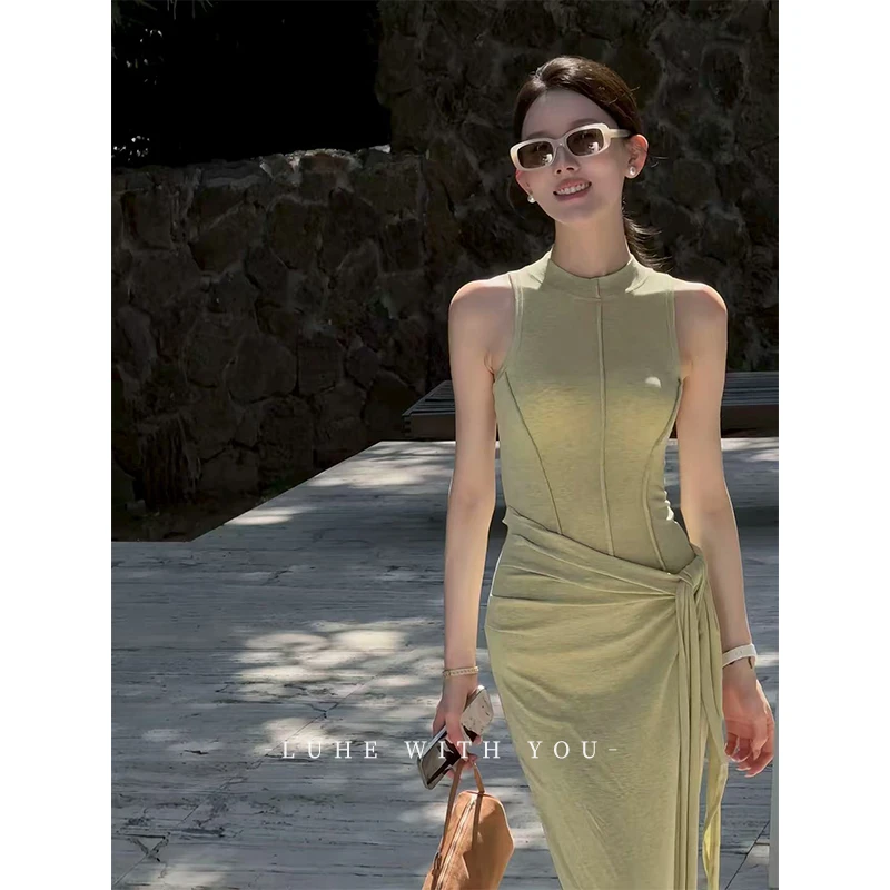 LUHE【薄荷奶芙】hehe私服~莱赛尔羊毛针织飘片连衣裙