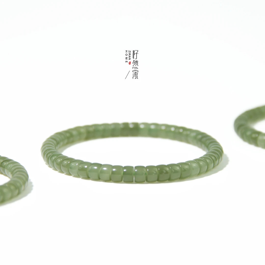 天然和田玉冰晴水湖水绿极致归圆精工药片手串6mm（多样性发其一）