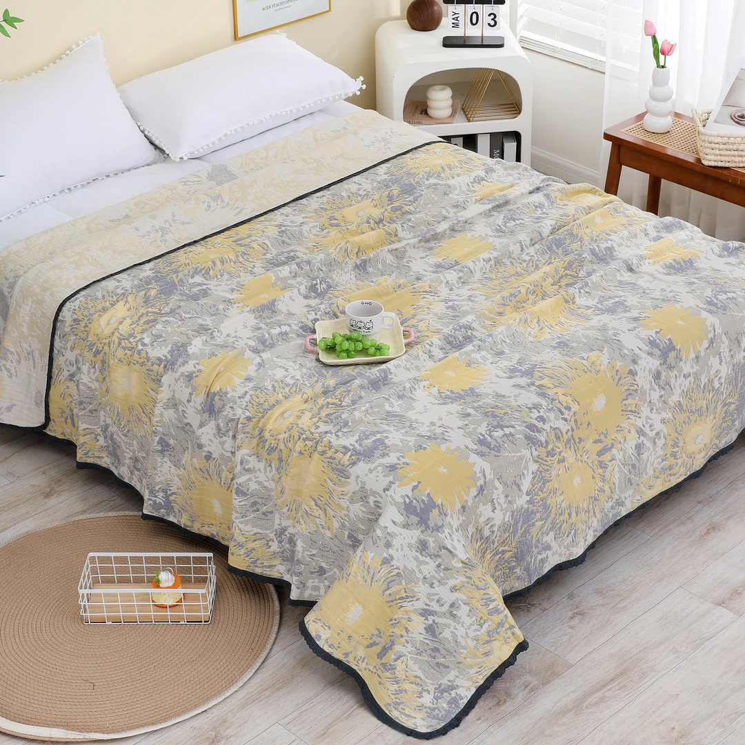 床盖【爱恋花园 黄色】2.2X2.4米 高端轻奢双人加大四季可铺可盖毯