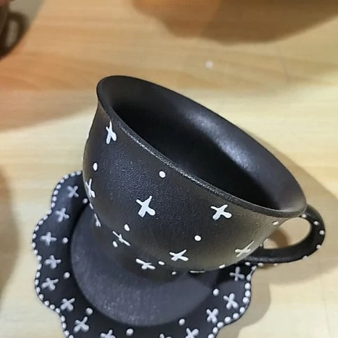 瓷照片黑色粗陶咖啡杯一套