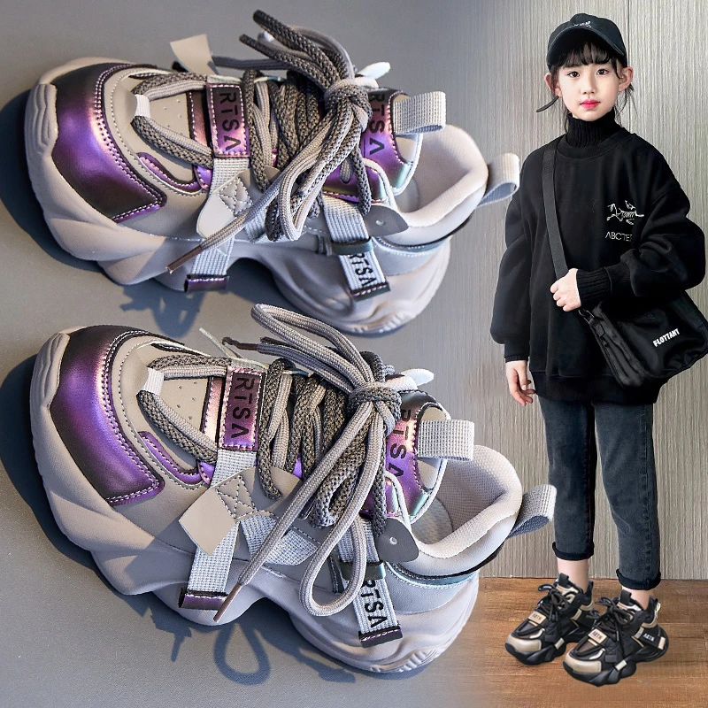 女童运动鞋2025春秋新款透气儿童鞋子中大童小女孩百搭透气老爹鞋