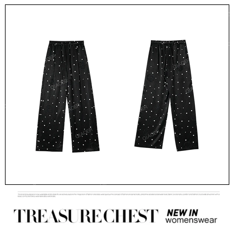 乔儿定制【波点裤】重工烧花黑白波点高腰宽松直筒裤时尚休闲阔腿裤