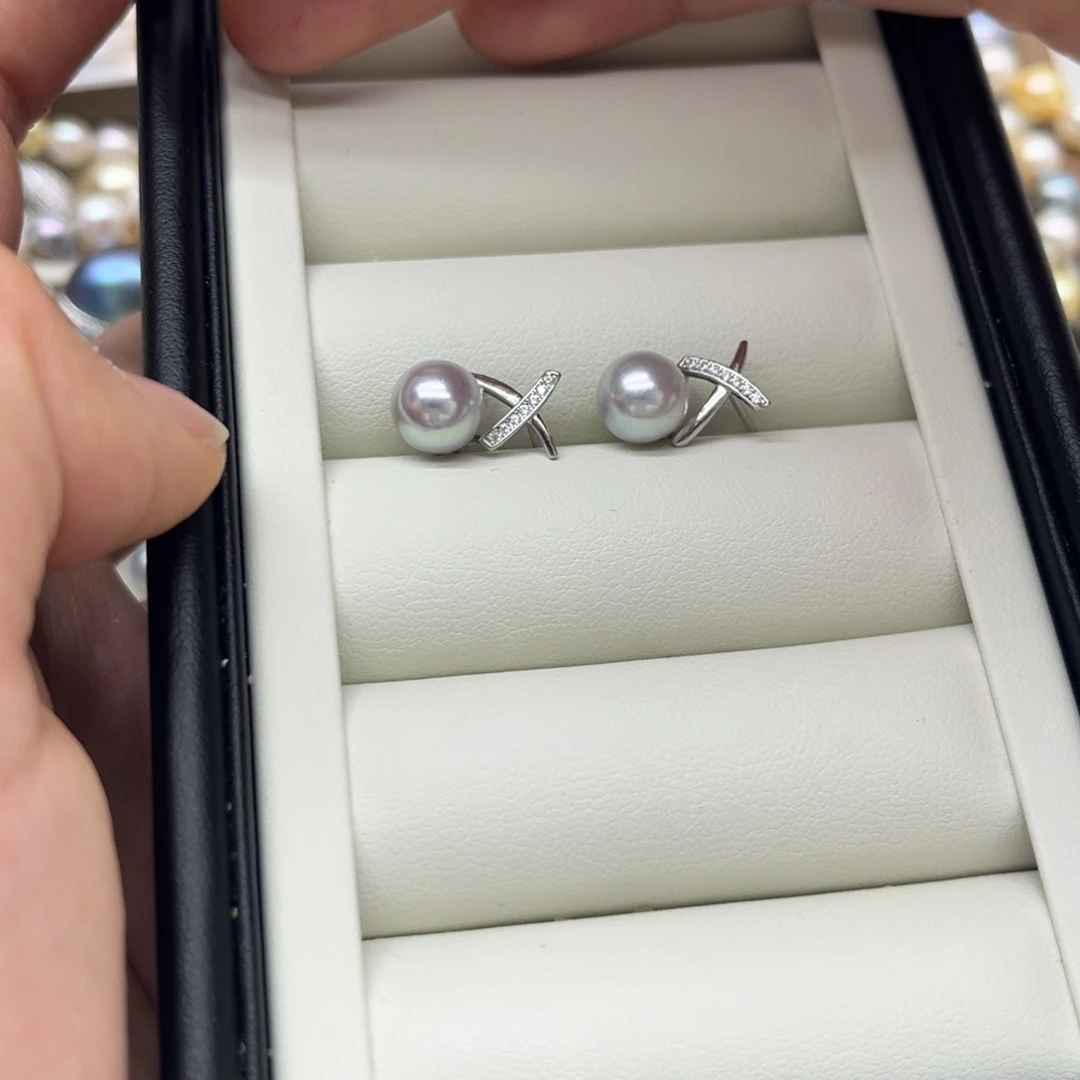 耳饰银S925镶嵌海水珍珠