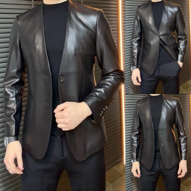 小雨男装｜2805 春季新品珠针工艺欧货定制男士轻奢无领羊皮西服