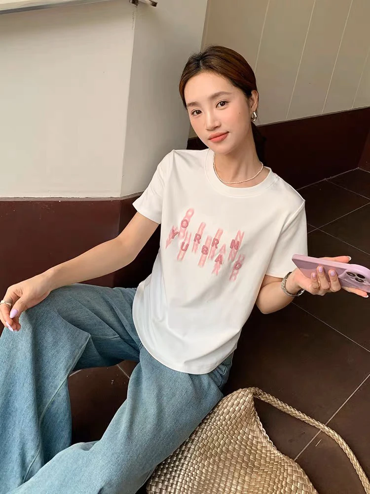 6250 伊歌莉 褶皱字母显瘦T恤