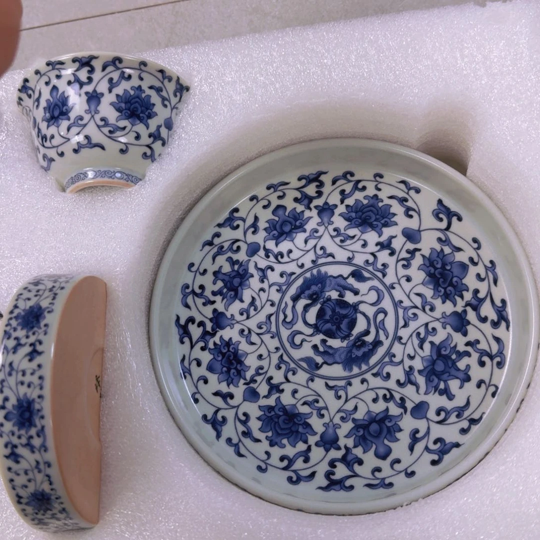 瓷片青花缠枝莲5件套景德镇